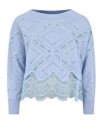 Ermanno Scervino Lace Boat Neck Knit Sweater In Blue