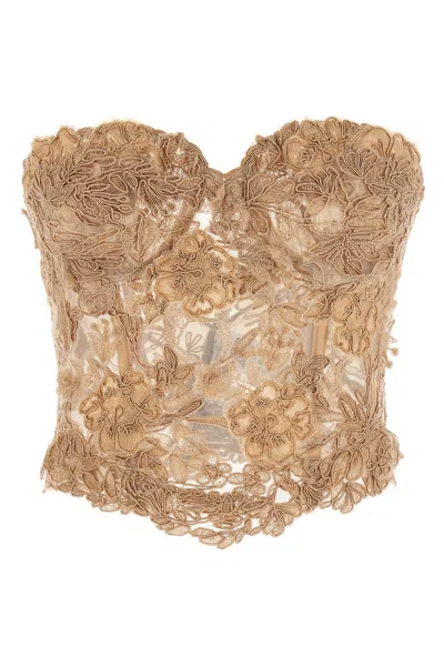 Ermanno Scervino Strapless Lace Bustier Top Sheer Scalloped In Brown