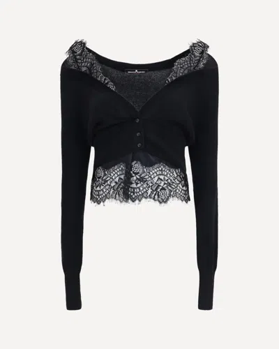 Ermanno Scervino Cashmere With Lace Trim Cardigan In Black