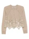 Ermanno Scervino Cropped Cashmere Cardigan Lace Trim In Neutral