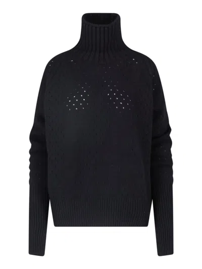 Ermanno Scervino Perforated High Turtleneck Cashmere Cardigan In Transparent