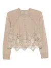 Ermanno Scervino Cropped Cashmere Cardigan Lace Trim In Gray