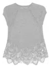 Ermanno Scervino Cashmere Lace Top Cap Sleeves In Gray