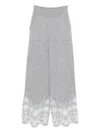 Ermanno Scervino Wide Leg Cashmere Trousers With Lace Trim In Gray