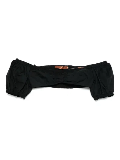 Ermanno Scervino Lace Detail Cropped Cotton Top In Black