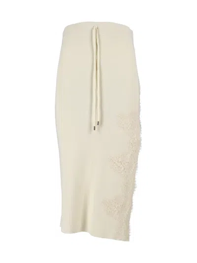 Ermanno Scervino Lace Detail Drawstring Waistband Knit Midi Skirt In Beige