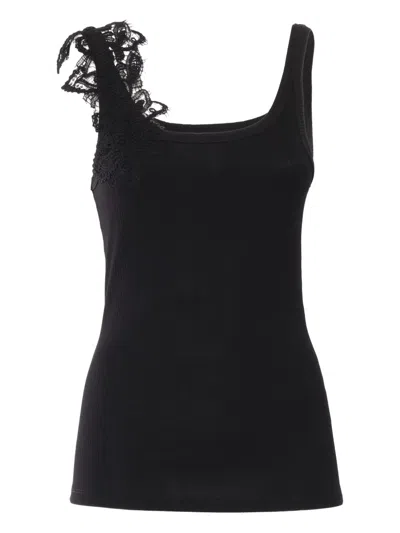 Ermanno Scervino Lace-detail Ribbed Top In Black