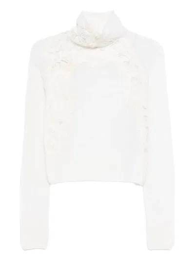 Ermanno Scervino Lace-detail Roll-neck Sweater In White