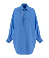 Ermanno Scervino Oversize Poplin Shirt Floral Embroidery In Blue