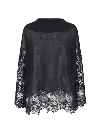 Ermanno Scervino Lace Knitted Top In Black  
