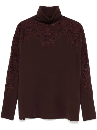 Ermanno Scervino Lace-detail Sweater In Braun