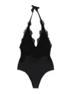 Ermanno Scervino Lace Detail V-neck Halter Swimsuit In Black