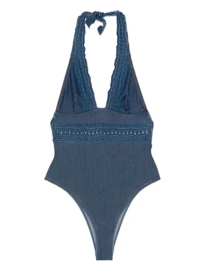 Ermanno Scervino Lace Detail Swimsuit In Blue