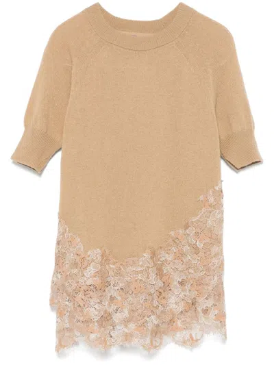 Ermanno Scervino Lace-detail T-shirt In Neutrals