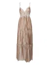 Ermanno Scervino Lace-trimmed Tiered Maxi Dress In Gold