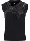 Ermanno Scervino Knit Sleeveless Top With Embroidery In Black