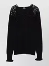 Ermanno Scervino Long Sleeve Sweater With Lace Overlay In Black