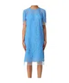 Ermanno Scervino Intricate All-over Lace Midi Dress With Short Sleeves In Blue