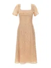 Ermanno Scervino Floral Lace Midi Dress With Square Neckline In Color Carne Y Neutral