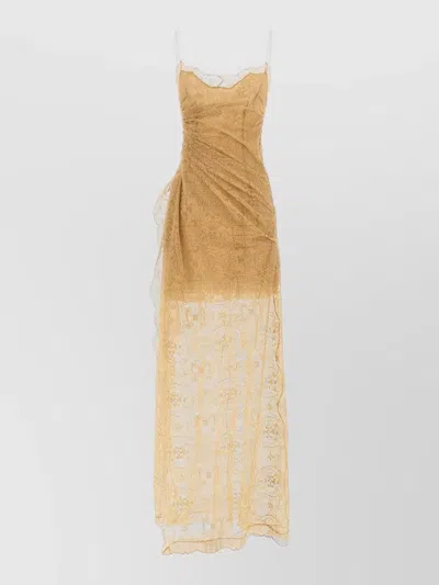 Ermanno Scervino Lace Dress Sheer Design Spaghetti Straps In Brown