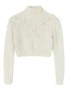 Ermanno Scervino Lace-embellished Diamond-pattern Sweater In Neutral