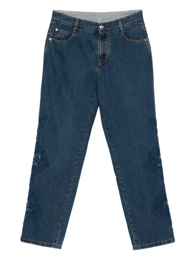 Ermanno Scervino Lace-embellished Jeans In Blue