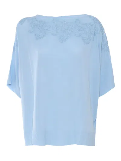 Ermanno Scervino Lace-embellished Short-sleeve Top In Blue