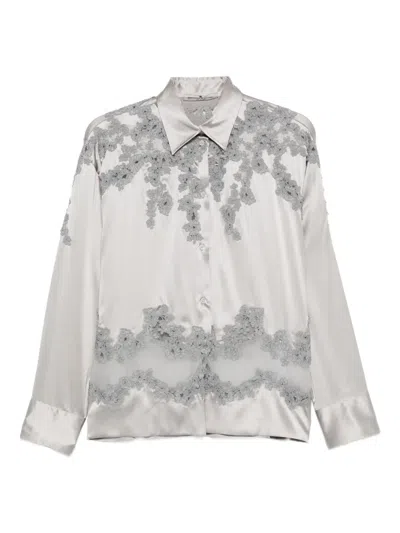 Ermanno Scervino Lace-embellished Silk Shirt In Gray
