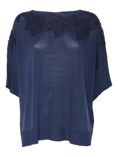 Ermanno Scervino Lace-embellished Top In Blue