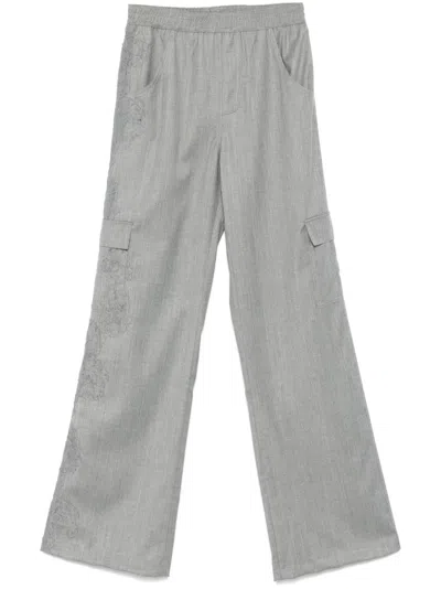 Ermanno Scervino Lace-embellished Trousers In Grey