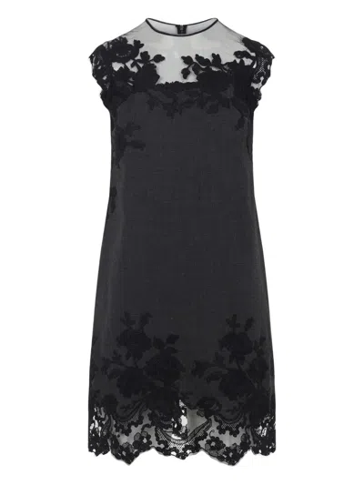 Ermanno Scervino Sheer Neckline Sleeveless Floral Lace Mini Dress In Black