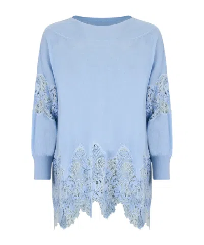 Ermanno Scervino Lace Embroidered Cashmere Sweater In Blue