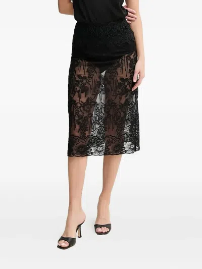 Ermanno Scervino Lace-embroidered Midi Skirt In Black