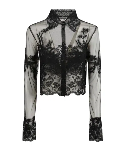 Ermanno Scervino Lace-embroidered Semi Sheer Shirt In Black
