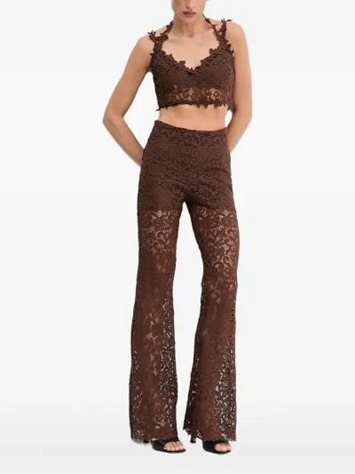 Ermanno Scervino Lace Embroidery Top In Brown