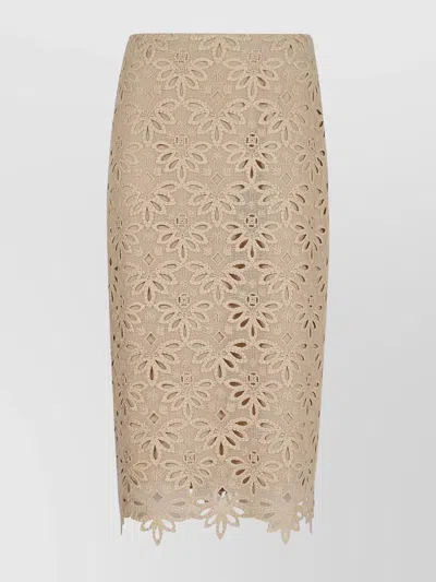 Ermanno Scervino Embroidered Cut-out Detailed Midi Skirt In Brown