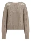 Ermanno Scervino Boat Neckline Cable Knit Pullover In Brown