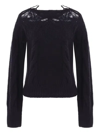 Ermanno Scervino Lace-insert Cable-knit Sweater In Black