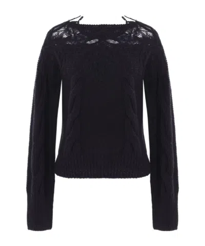 Ermanno Scervino Lace-insert Cable-knit Sweater In Black