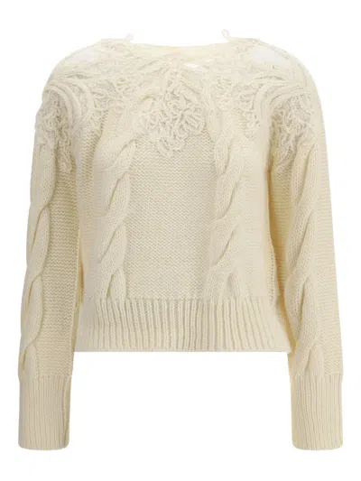 ERMANNO SCERVINO LACE-INSERT CABLE-KNIT SWEATER