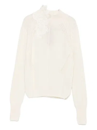Ermanno Scervino Lace-insert Cable-knit Sweater In White