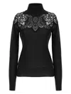 Ermanno Scervino Sheer Turtleneck Lace Sweater With Long Sleeves In Black