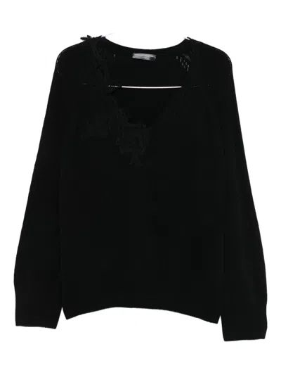 Ermanno Scervino Lace-insert Knit Sweater In Black