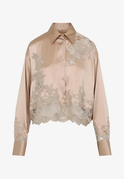 ERMANNO SCERVINO LACE-INSERT SATIN SHIRT