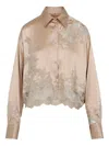 Ermanno Scervino Silk Shirt Embroidered Scalloped Hem In Neutral