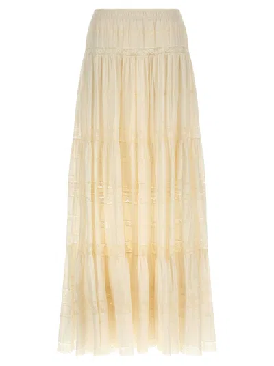 Ermanno Scervino Lace Insert Skirt Skirts White In Yellow