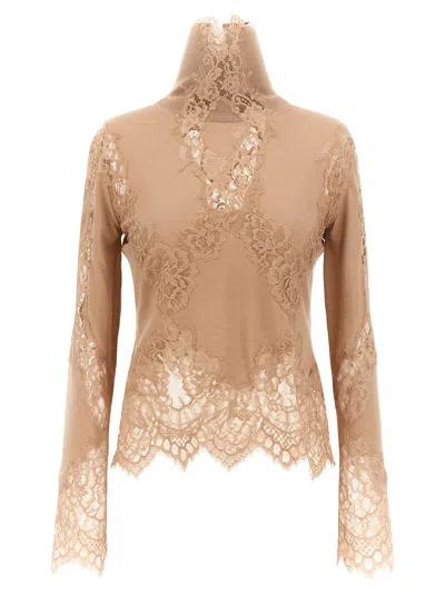 Ermanno Scervino Lace Insert Sweater Sweaters And Cardigans Beige In Neutral