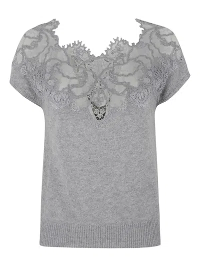Ermanno Scervino Lace Knitted Top In Gray
