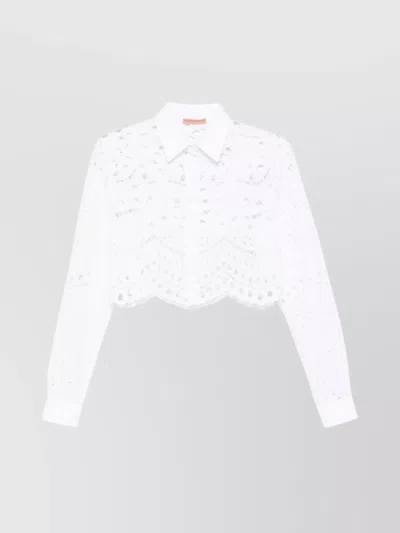 Ermanno Scervino Lace Long-sleeve Cropped Shirt With Scalloped Hem