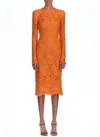 Ermanno Scervino Sheer Geometric Lace Dress With Long Sleeves In Brown